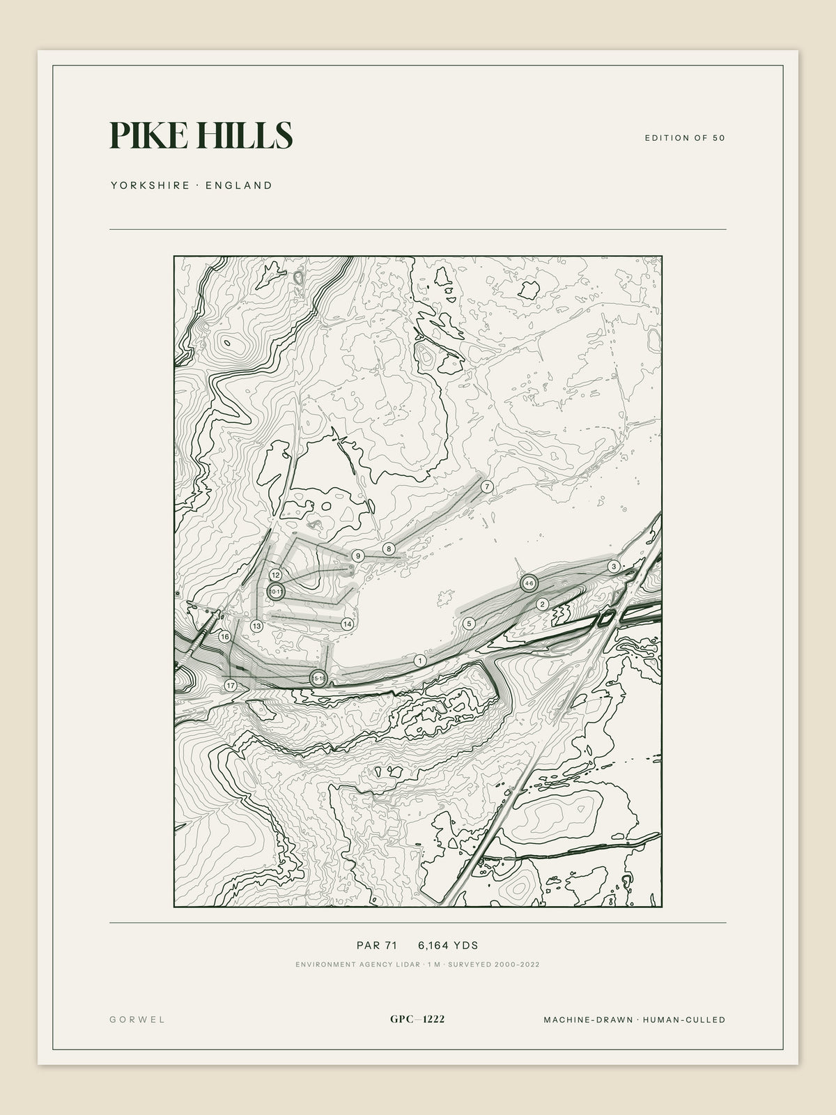Pike Hills, Yorkshire topographic golf course print
