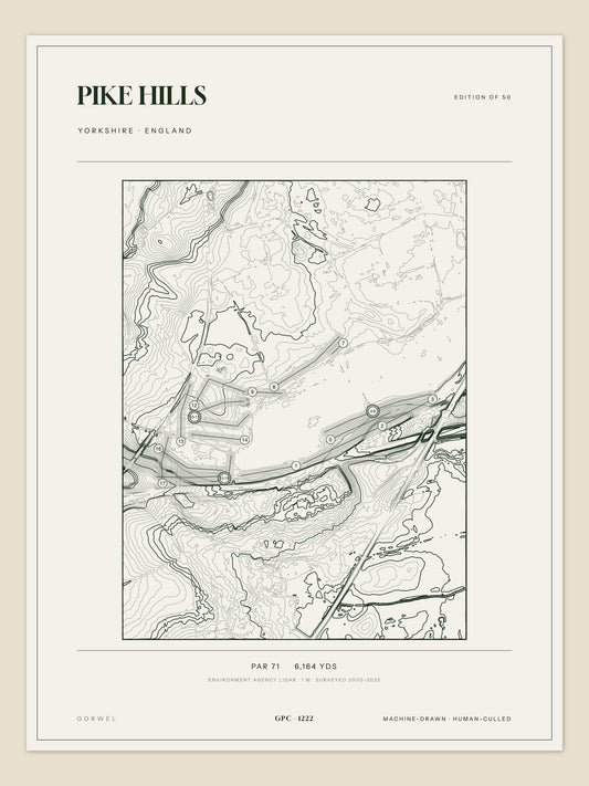 Pike Hills, Yorkshire topographic golf course print