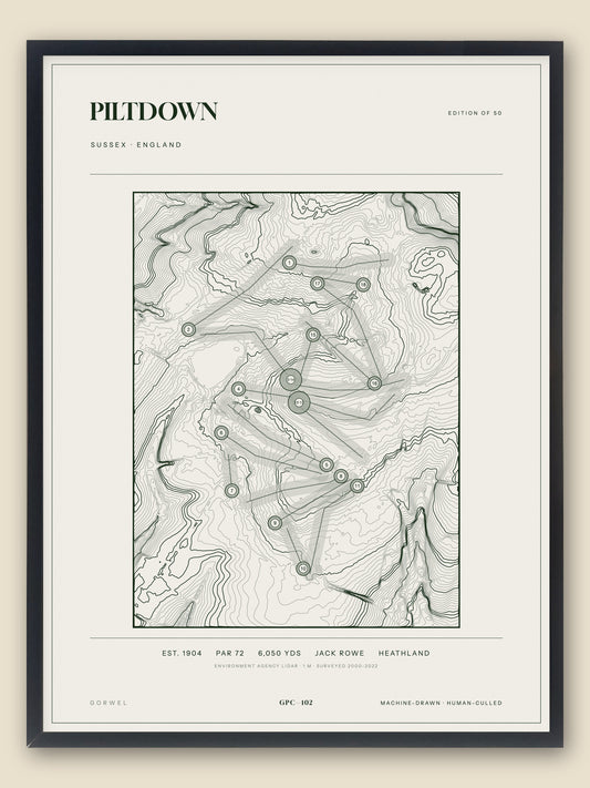 Piltdown, Sussex topographic golf course print, framed — Gorwel Print Co
