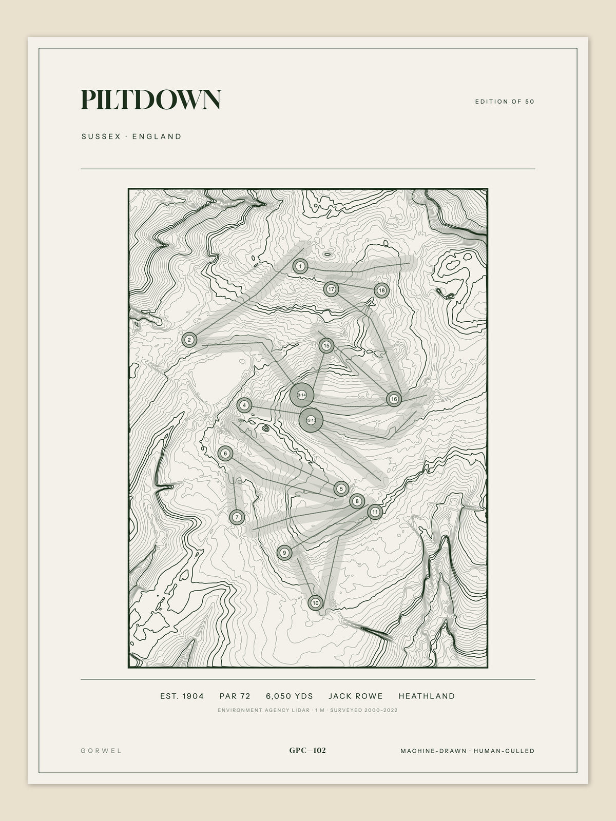 Piltdown, Sussex topographic golf course print