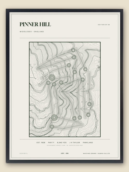 Pinner Hill, Middlesex topographic golf course print, framed — Gorwel Print Co