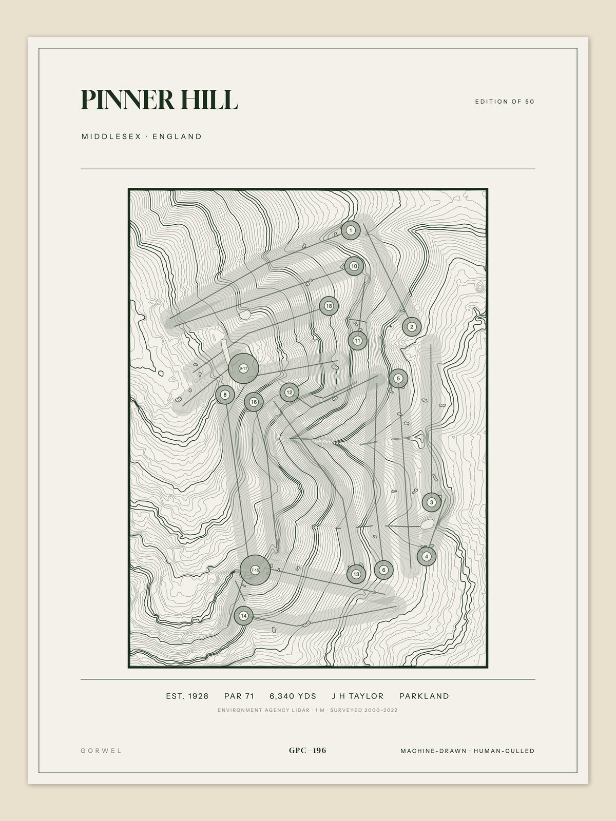 Pinner Hill, Middlesex topographic golf course print
