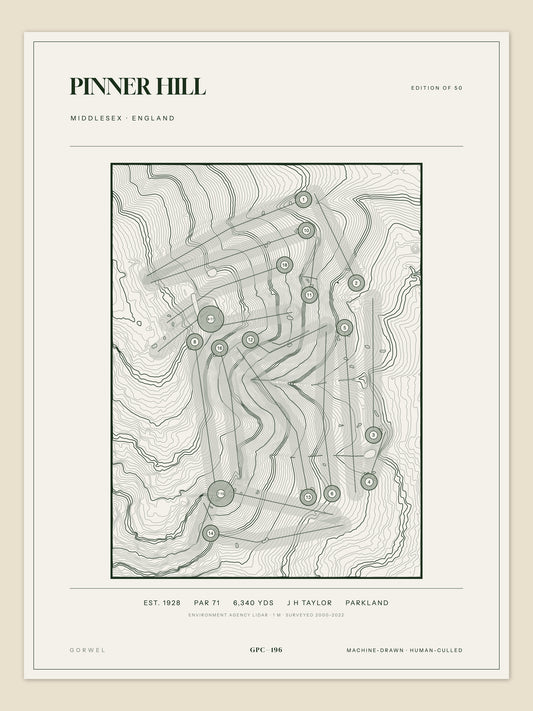 Pinner Hill, Middlesex topographic golf course print