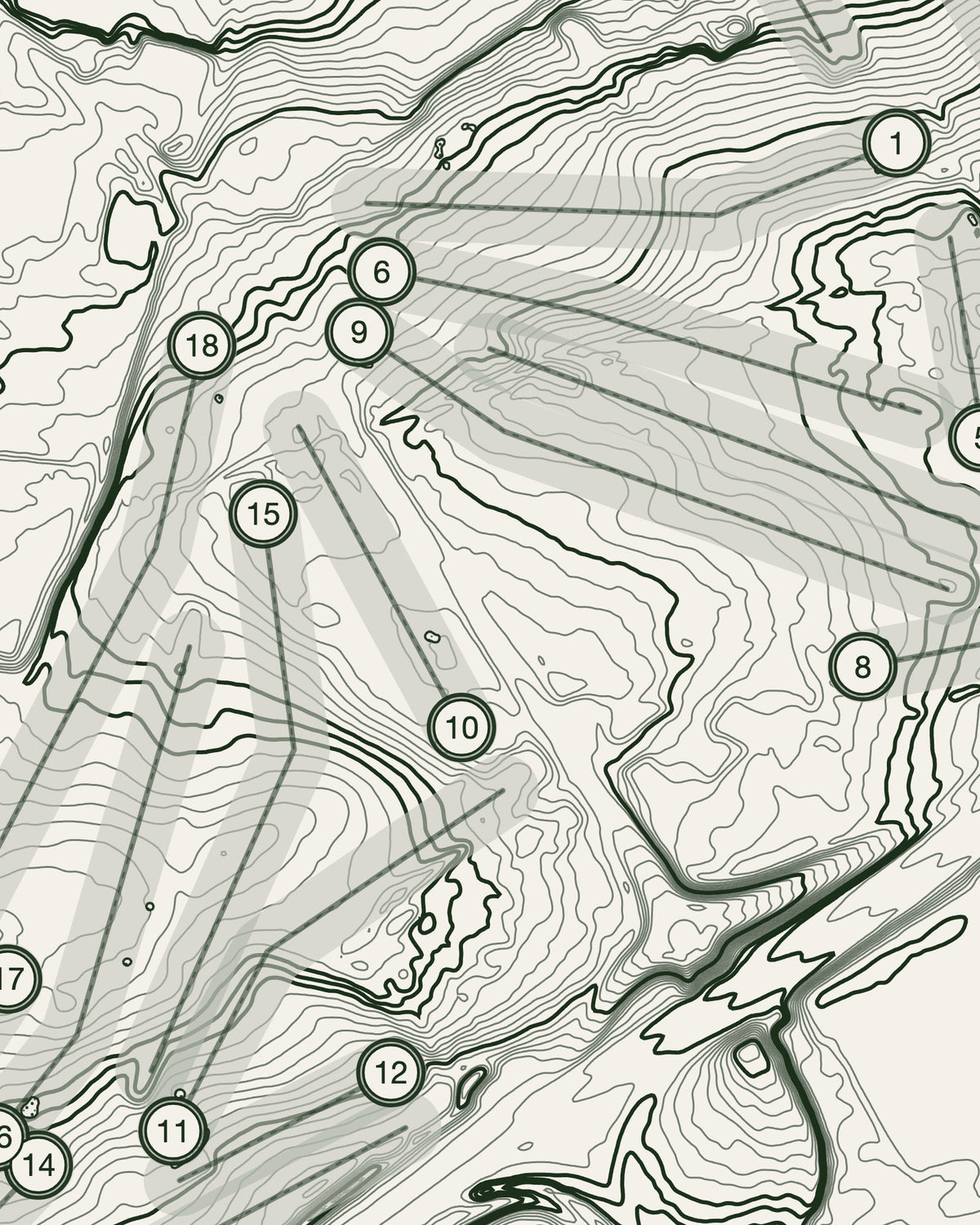 Portlethen topographic golf course print — contour detail — Gorwel Print Co