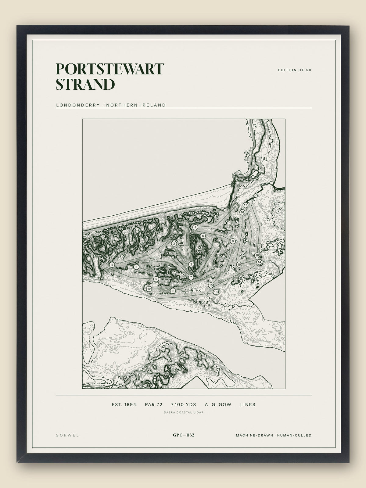 Portstewart Strand topographic golf course print, framed — Gorwel Print Co