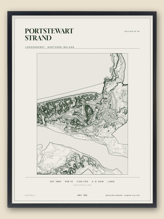 Portstewart Strand topographic golf course print, framed — Gorwel Print Co