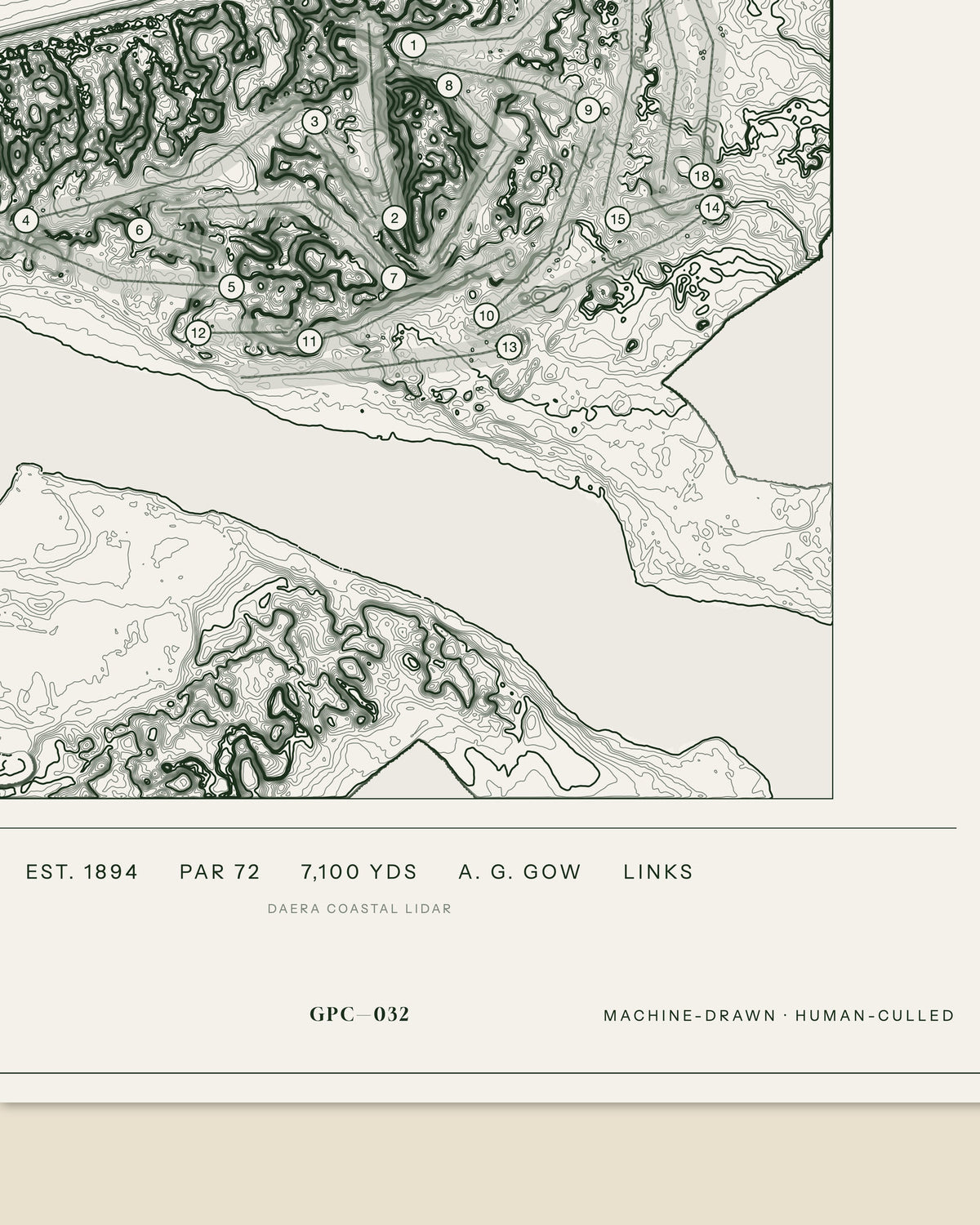 Portstewart Strand topographic golf course print — data strip and edition mark — Gorwel Print Co