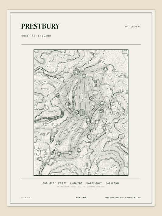 Prestbury, Cheshire topographic golf course print