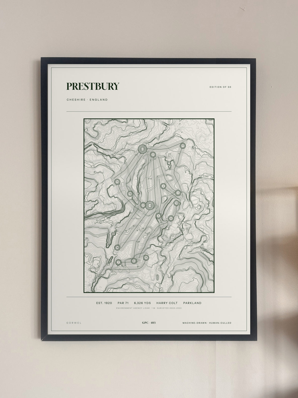 Prestbury, Cheshire print, framed, on a wall