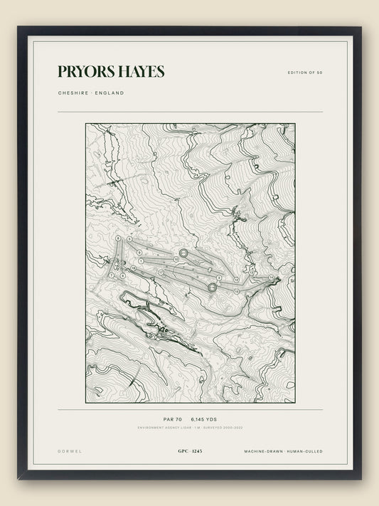 Pryors Hayes, Cheshire topographic golf course print, framed — Gorwel Print Co