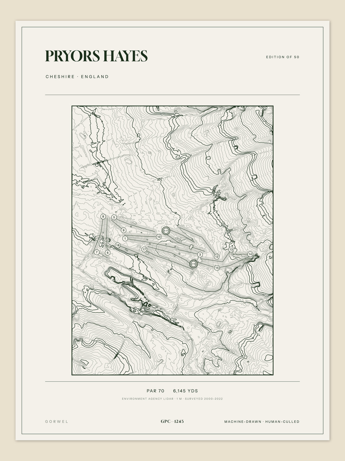 Pryors Hayes, Cheshire topographic golf course print