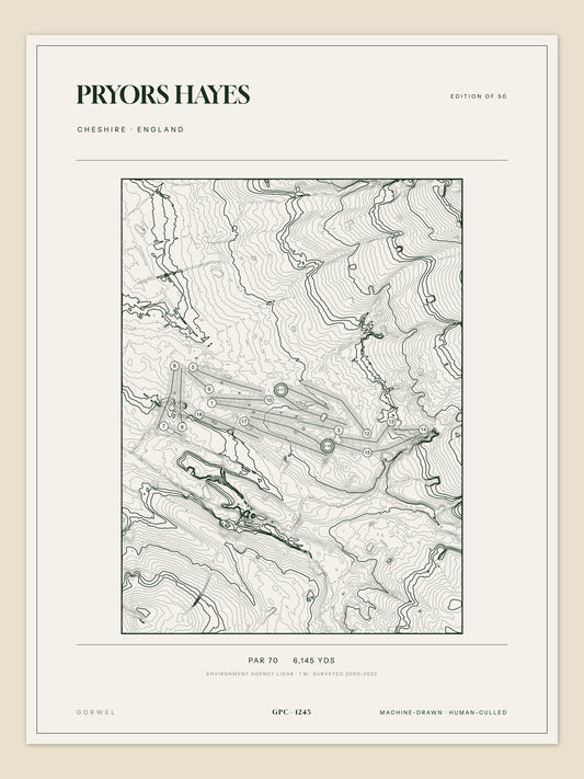 Pryors Hayes, Cheshire topographic golf course print