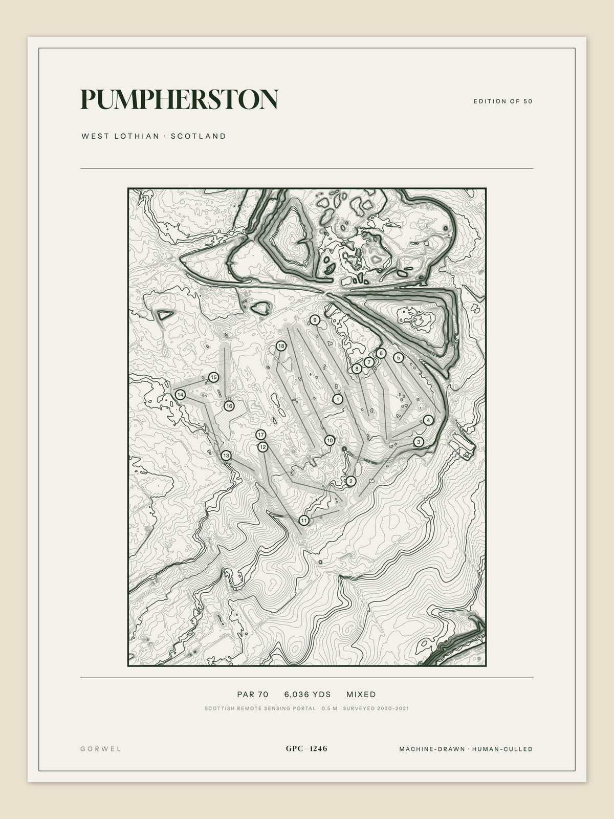 Pumpherston topographic golf course print — unframed sheet — Gorwel Print Co