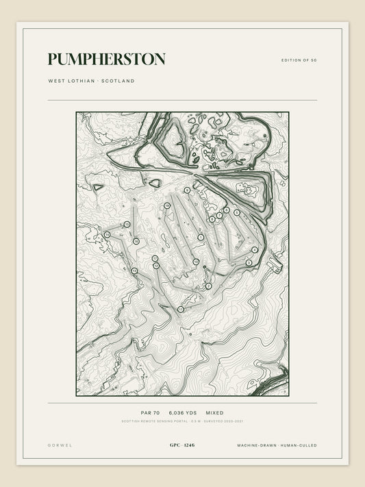 Pumpherston topographic golf course print — unframed sheet — Gorwel Print Co