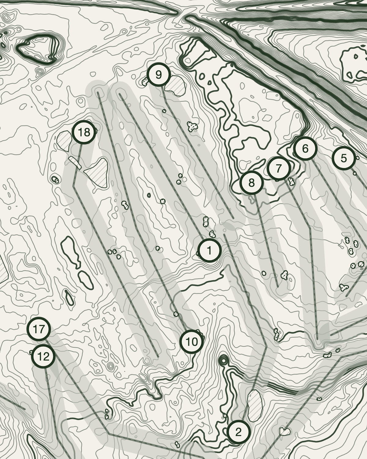 Pumpherston topographic golf course print — contour detail — Gorwel Print Co