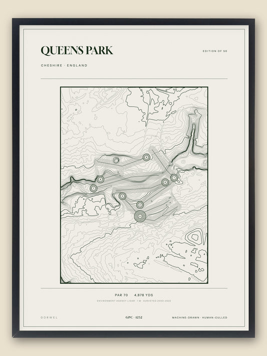 Queens Park, Cheshire topographic golf course print, framed — Gorwel Print Co