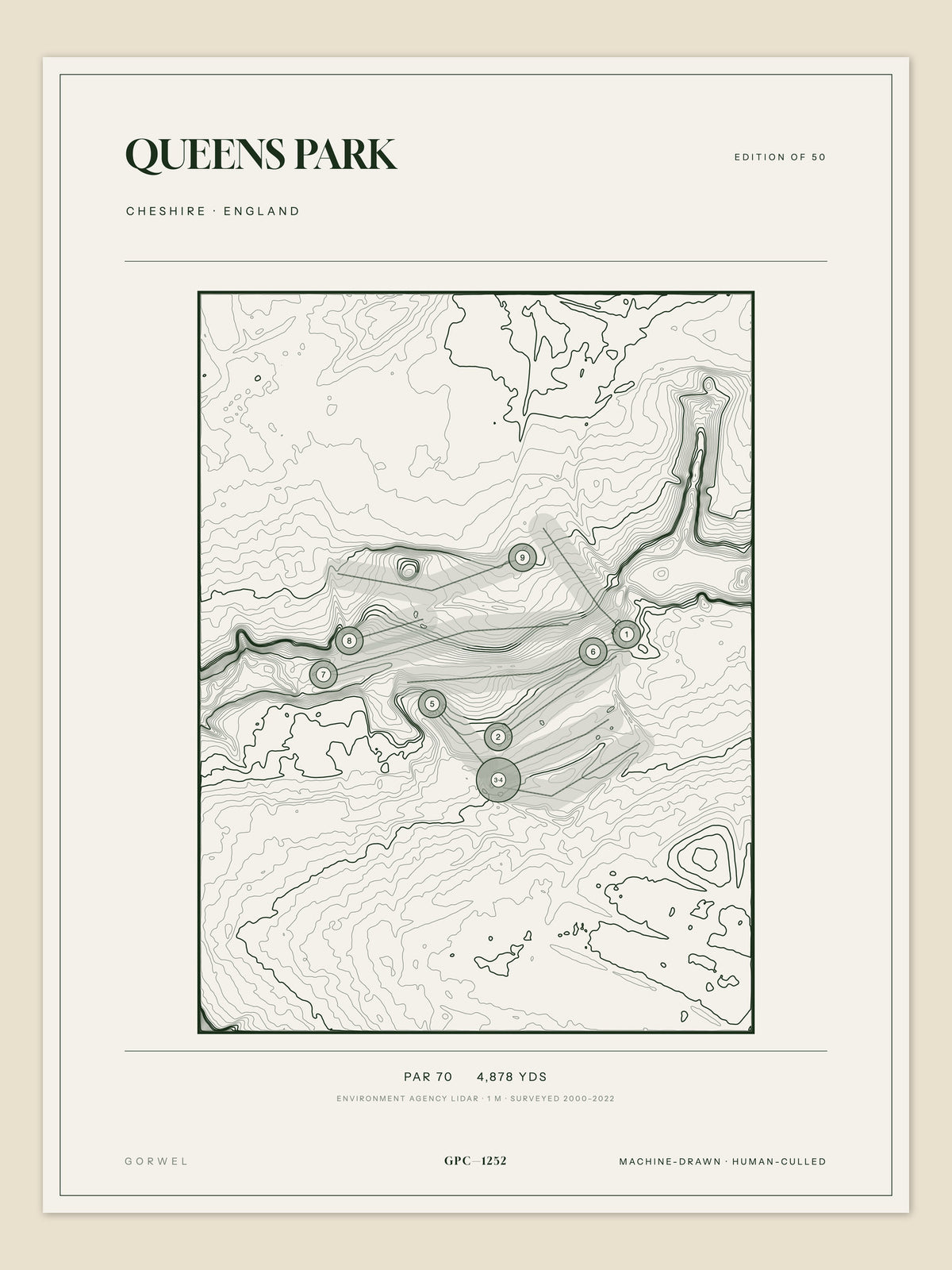 Queens Park, Cheshire topographic golf course print