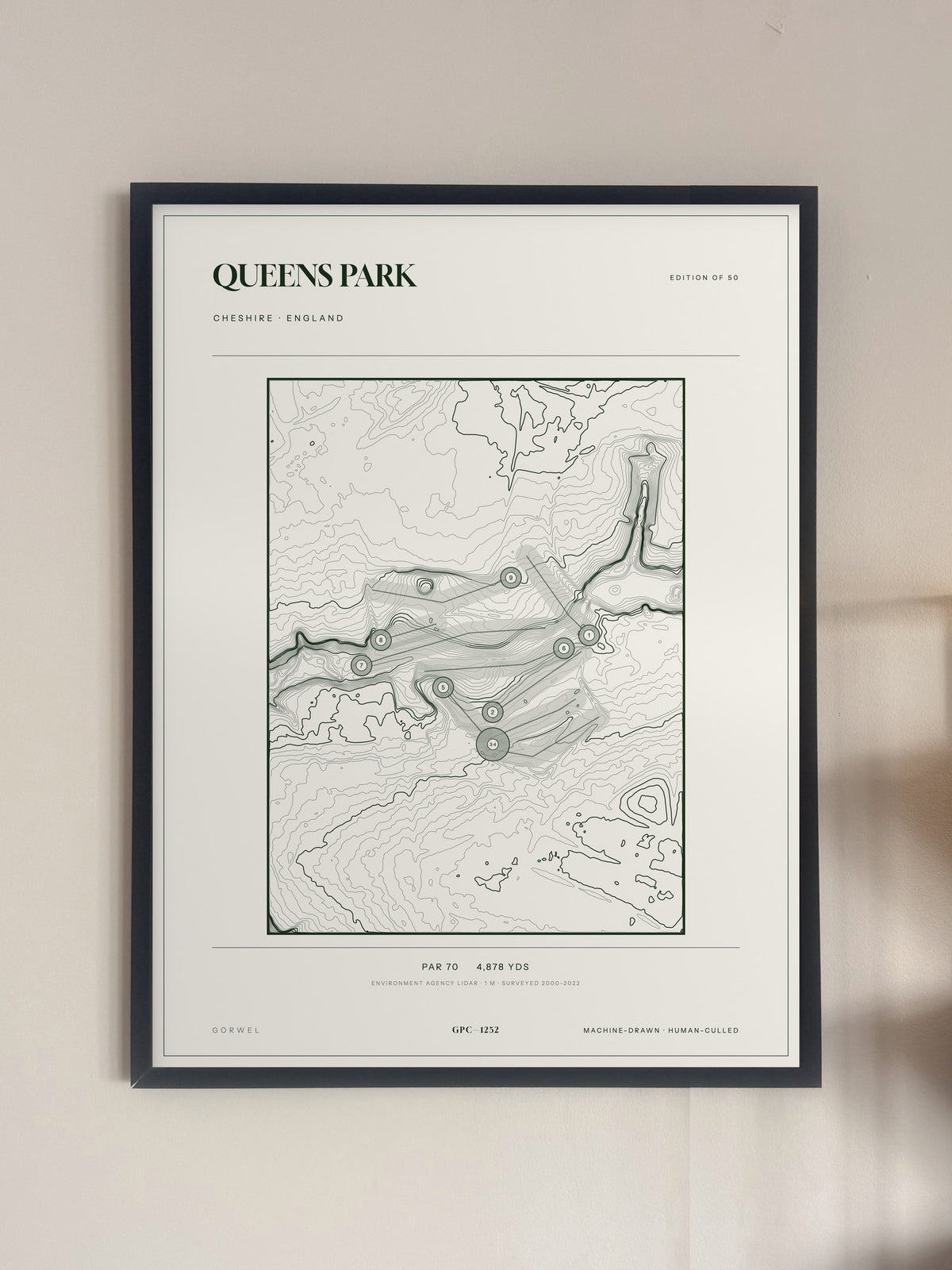 Queens Park, Cheshire print, framed, on a wall
