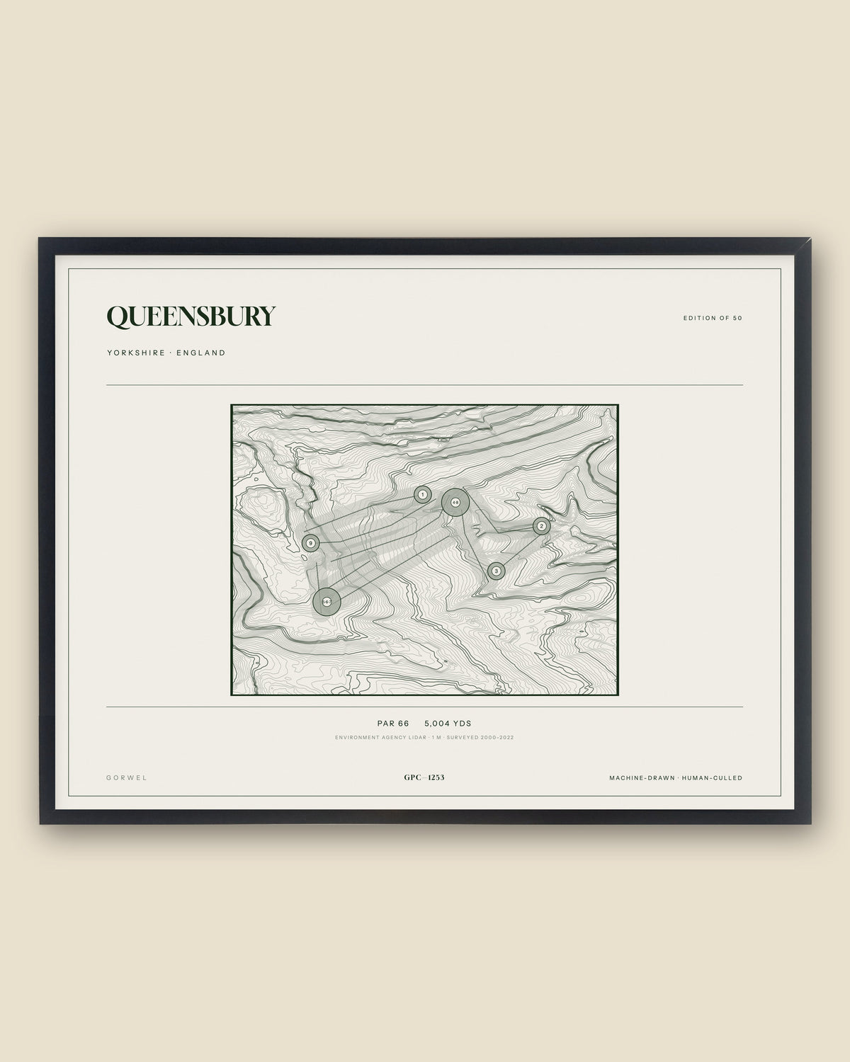 Queensbury, Yorkshire topographic golf course print, framed — Gorwel Print Co