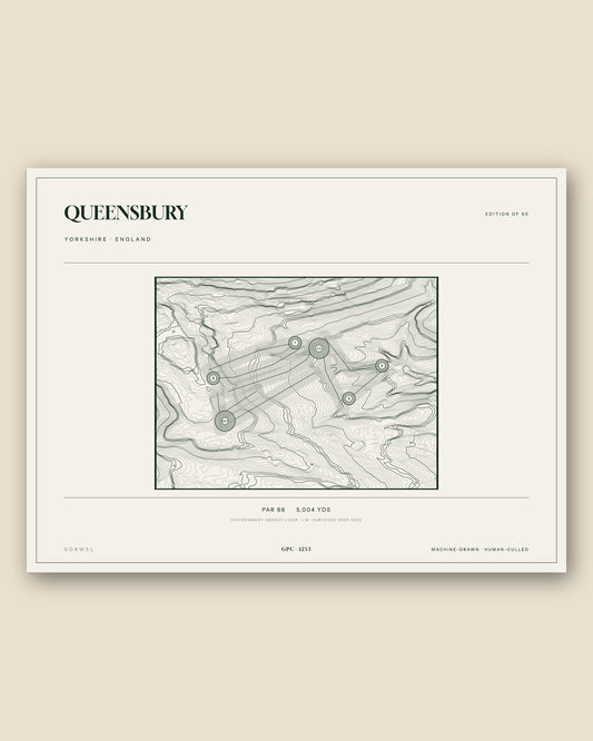 Queensbury, Yorkshire topographic golf course print