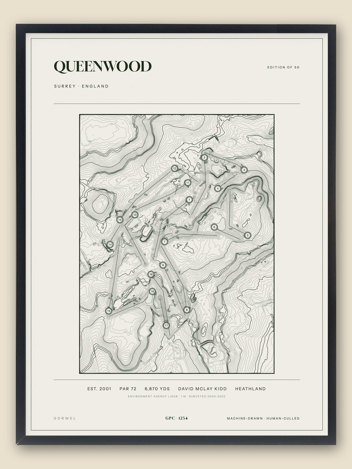 Queenwood topographic golf course print — catalogue plate — Gorwel Print Co