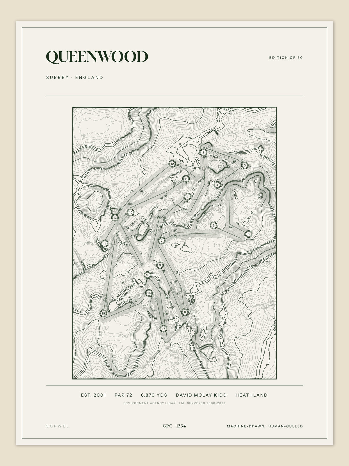 Queenwood topographic golf course print — unframed sheet — Gorwel Print Co