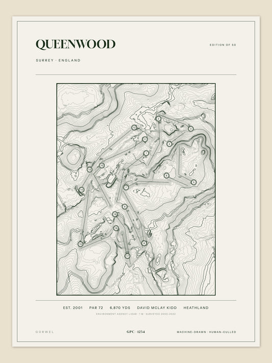 Queenwood topographic golf course print — unframed sheet — Gorwel Print Co