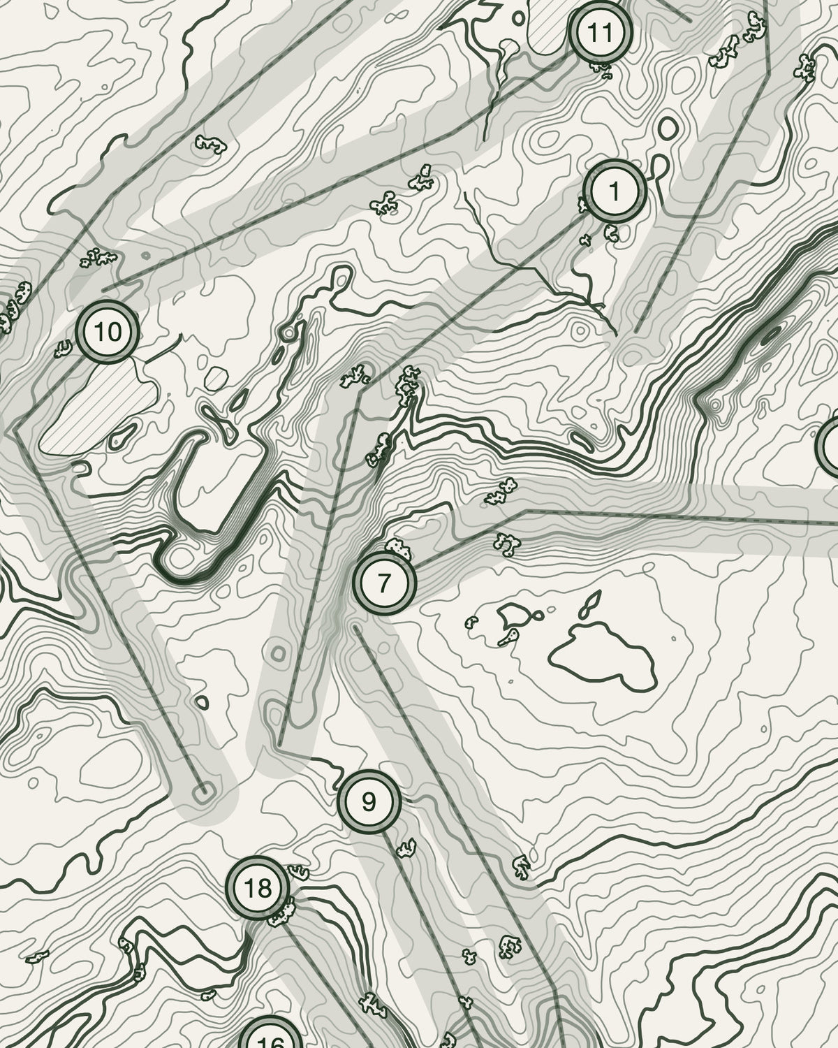 Queenwood topographic golf course print — contour detail — Gorwel Print Co