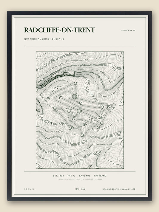 Radcliffe-On-Trent, Nottinghamshire topographic golf course print, framed — Gorwel Print Co