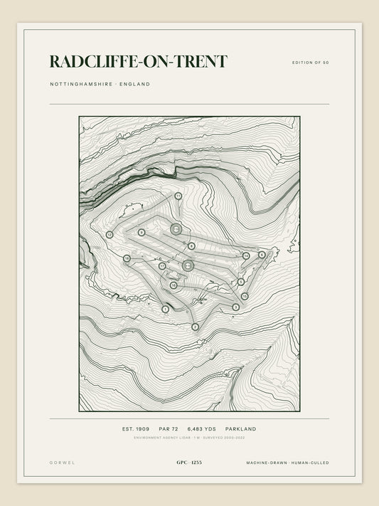 Radcliffe-On-Trent, Nottinghamshire topographic golf course print
