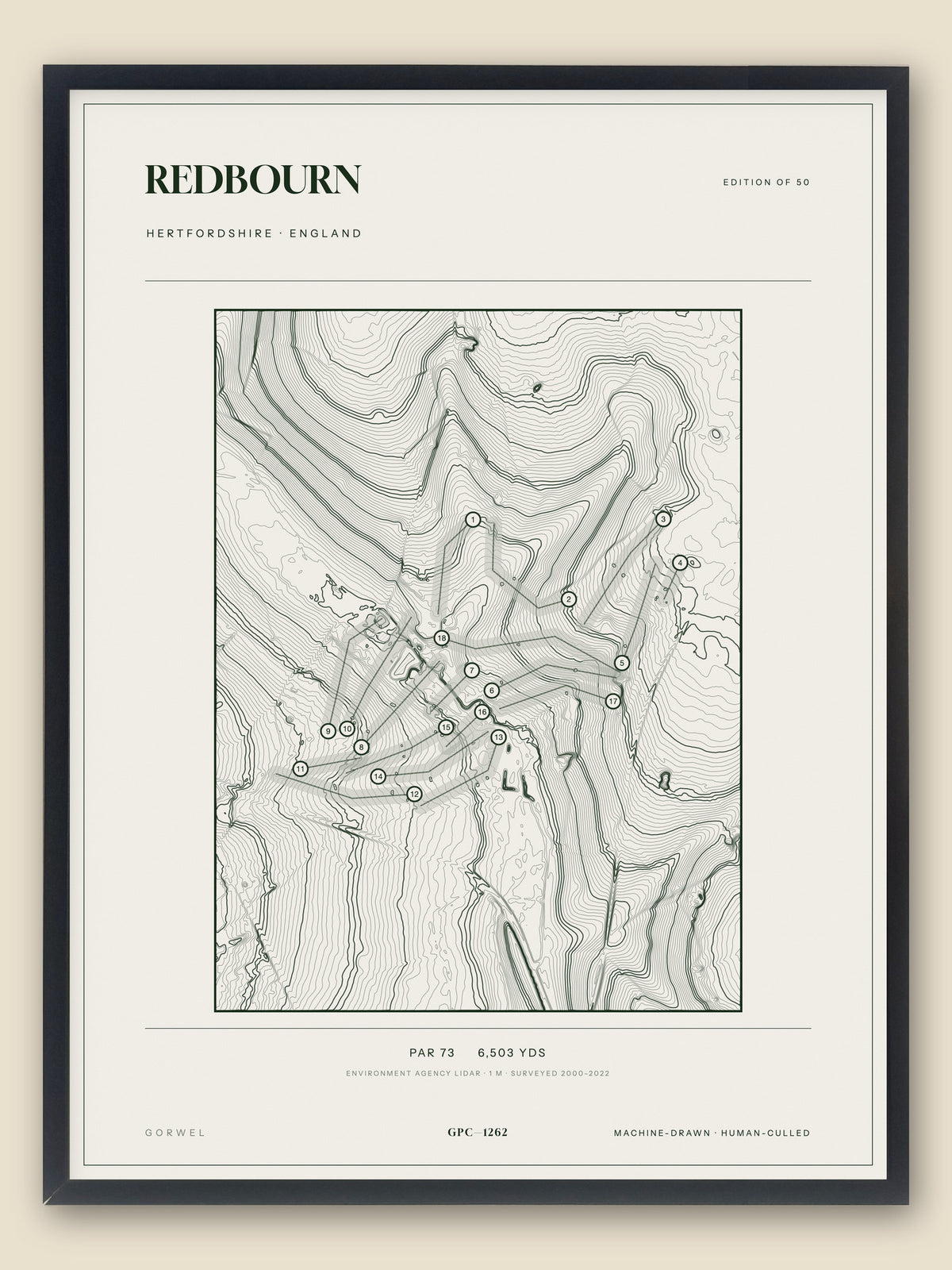 Redbourn topographic golf course print — catalogue plate — Gorwel Print Co