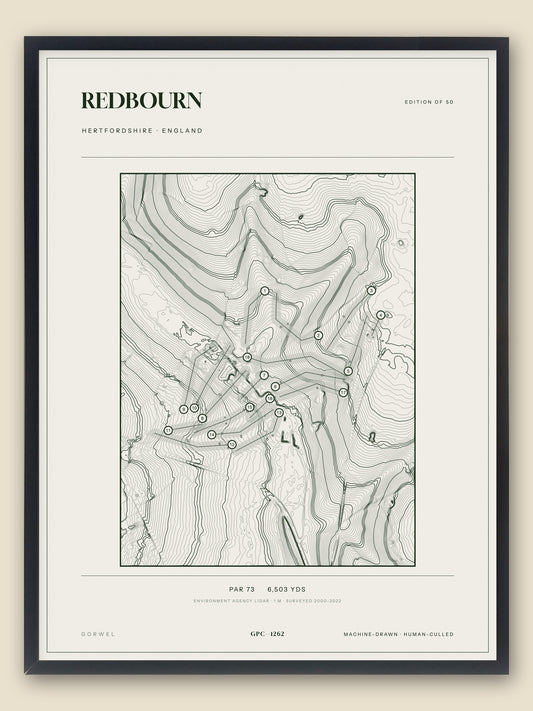 Redbourn topographic golf course print — catalogue plate — Gorwel Print Co