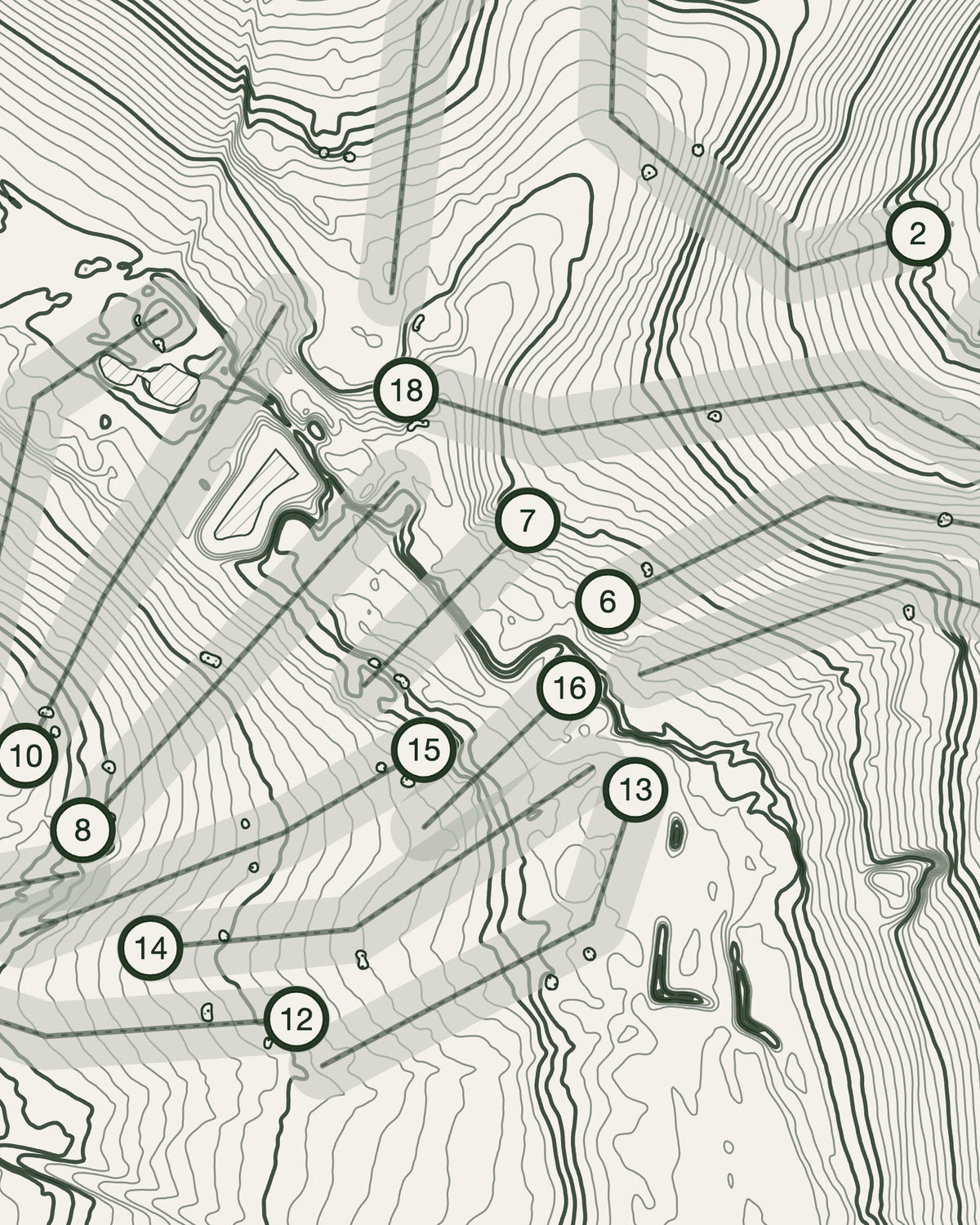 Redbourn topographic golf course print — contour detail — Gorwel Print Co