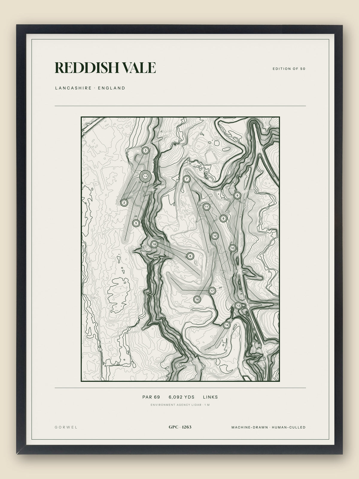 Reddish Vale topographic golf course print — catalogue plate — Gorwel Print Co