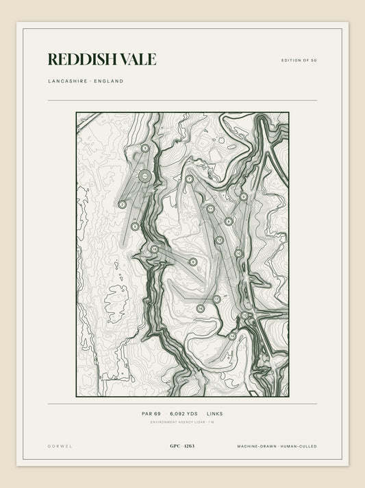 Reddish Vale topographic golf course print — unframed sheet — Gorwel Print Co