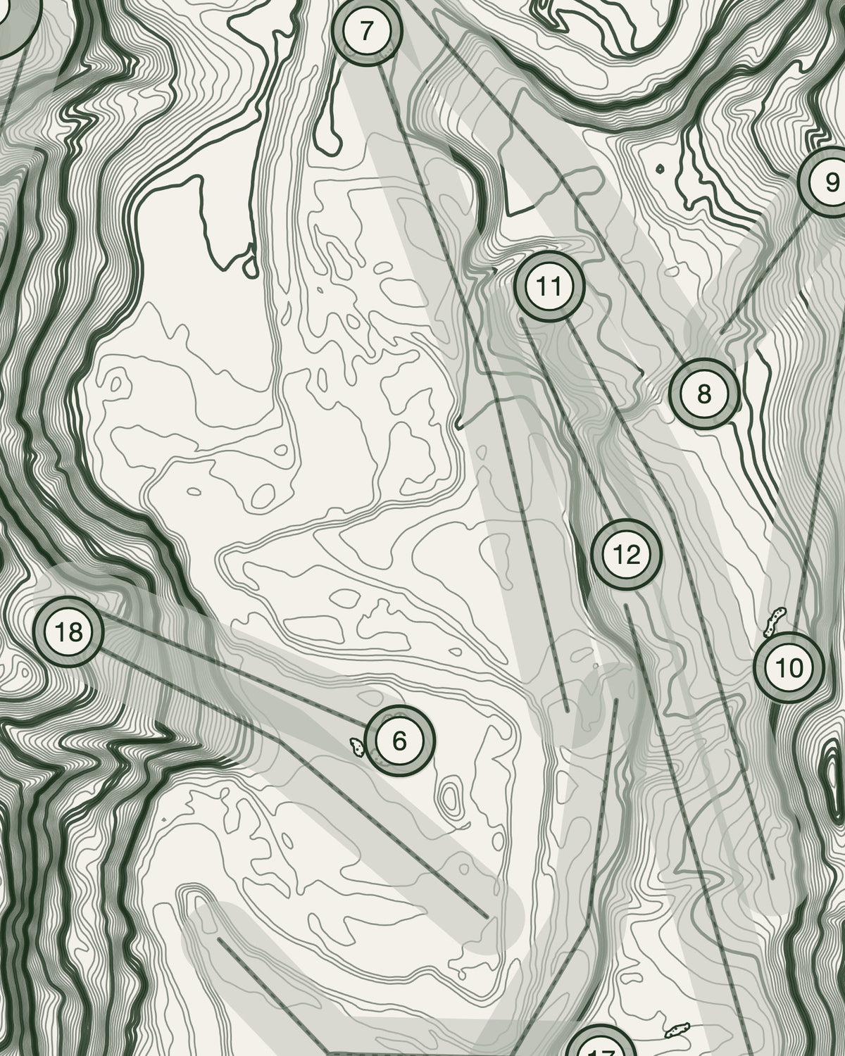 Reddish Vale topographic golf course print — contour detail — Gorwel Print Co