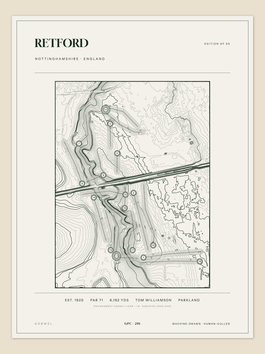 Retford, Nottinghamshire topographic golf course print