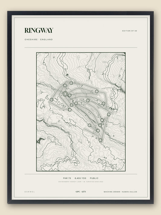 Ringway, Cheshire topographic golf course print, framed — Gorwel Print Co