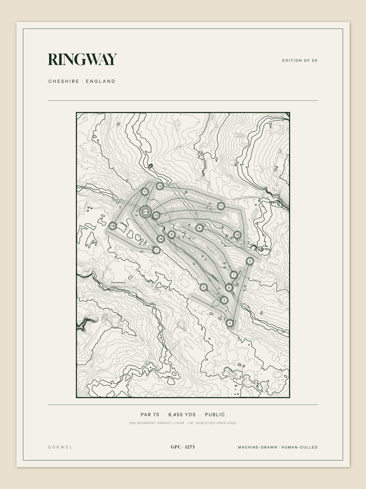Ringway, Cheshire topographic golf course print
