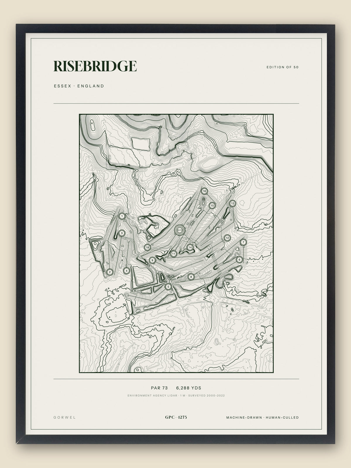 Risebridge, Essex topographic golf course print, framed — Gorwel Print Co