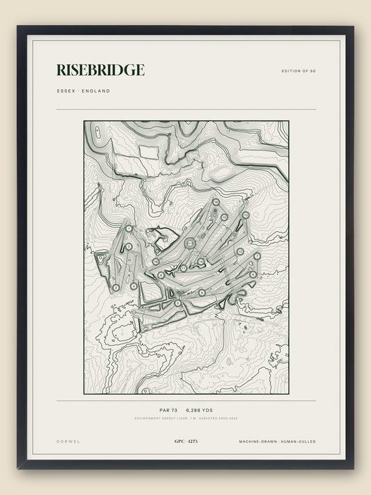 Risebridge, Essex topographic golf course print, framed — Gorwel Print Co