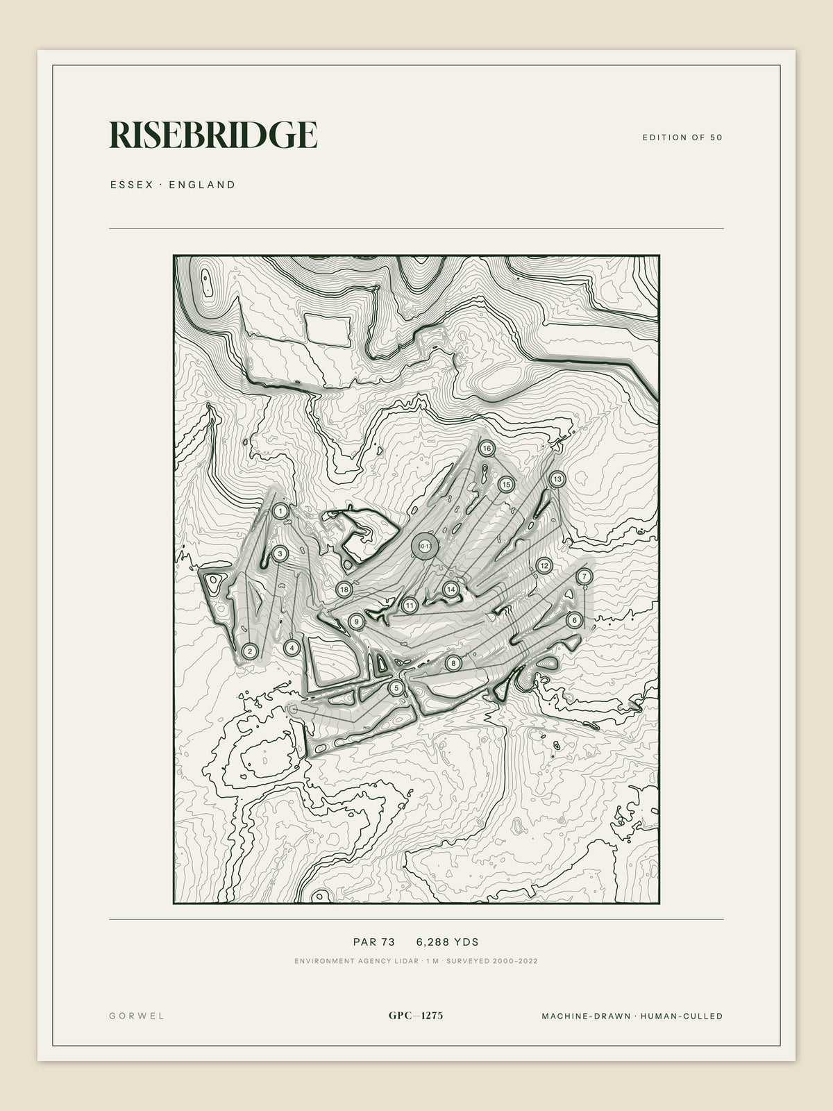 Risebridge, Essex topographic golf course print