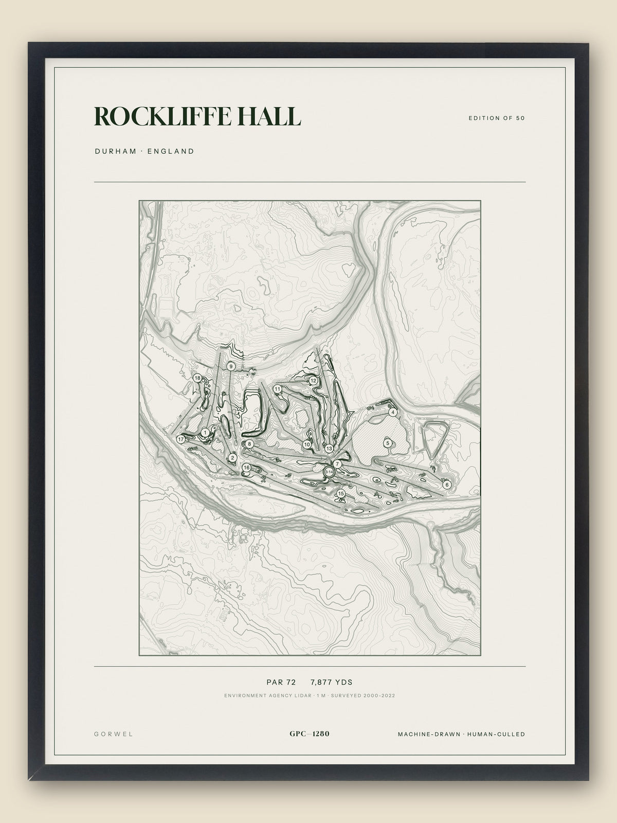 Rockliffe Hall, Durham topographic golf course print, framed — Gorwel Print Co