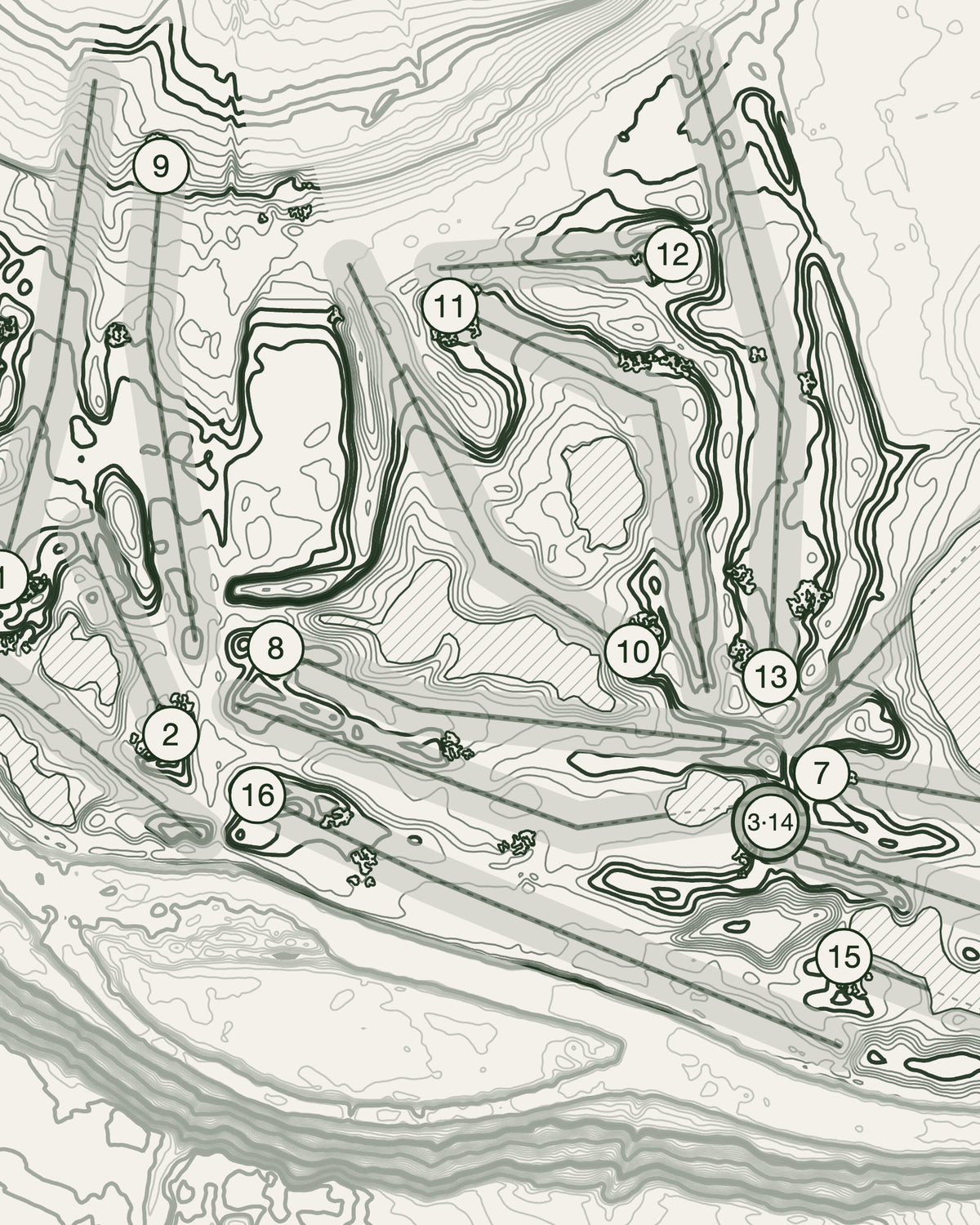 Rockliffe Hall, Durham print, contour detail