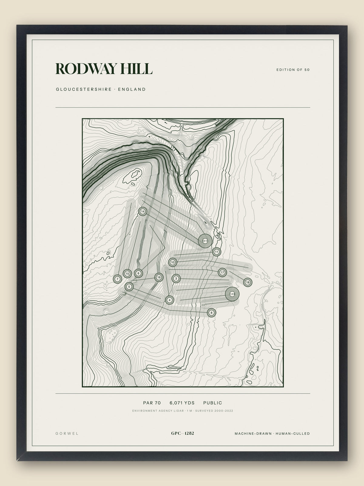 Rodway Hill, Gloucestershire topographic golf course print, framed — Gorwel Print Co