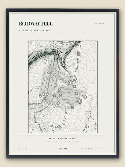 Rodway Hill, Gloucestershire topographic golf course print, framed — Gorwel Print Co
