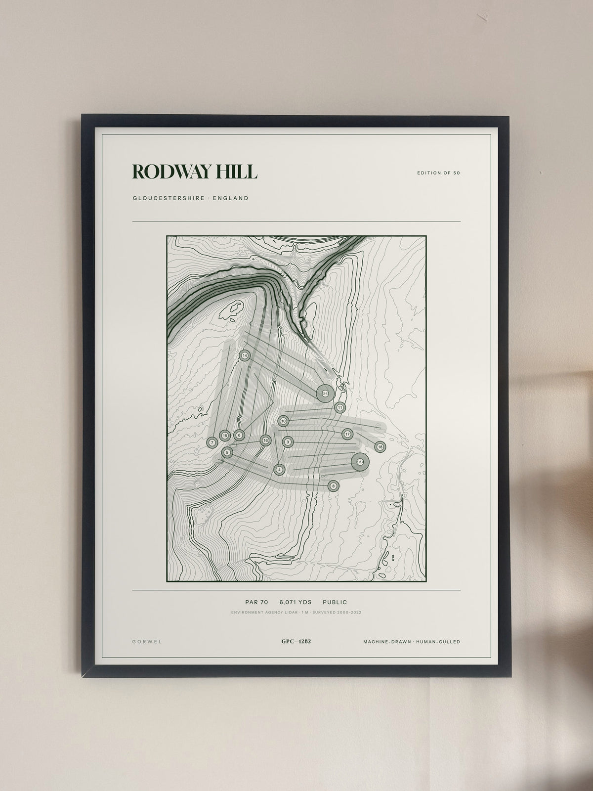 Rodway Hill, Gloucestershire print, framed, on a wall