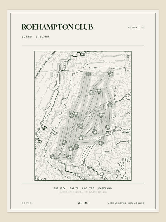 Roehampton Club topographic golf course print — unframed sheet — Gorwel Print Co