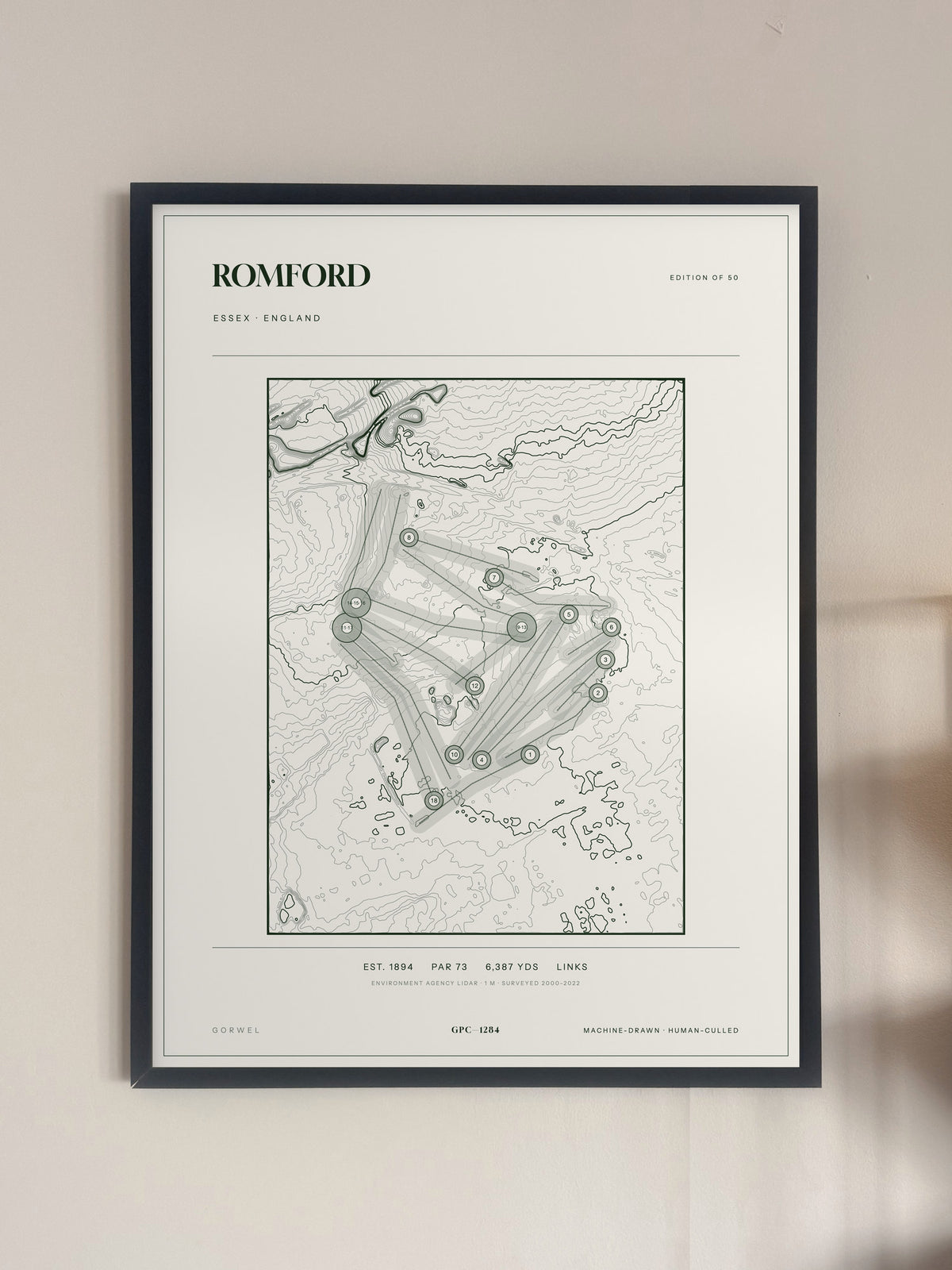 Romford, Essex print, framed, on a wall