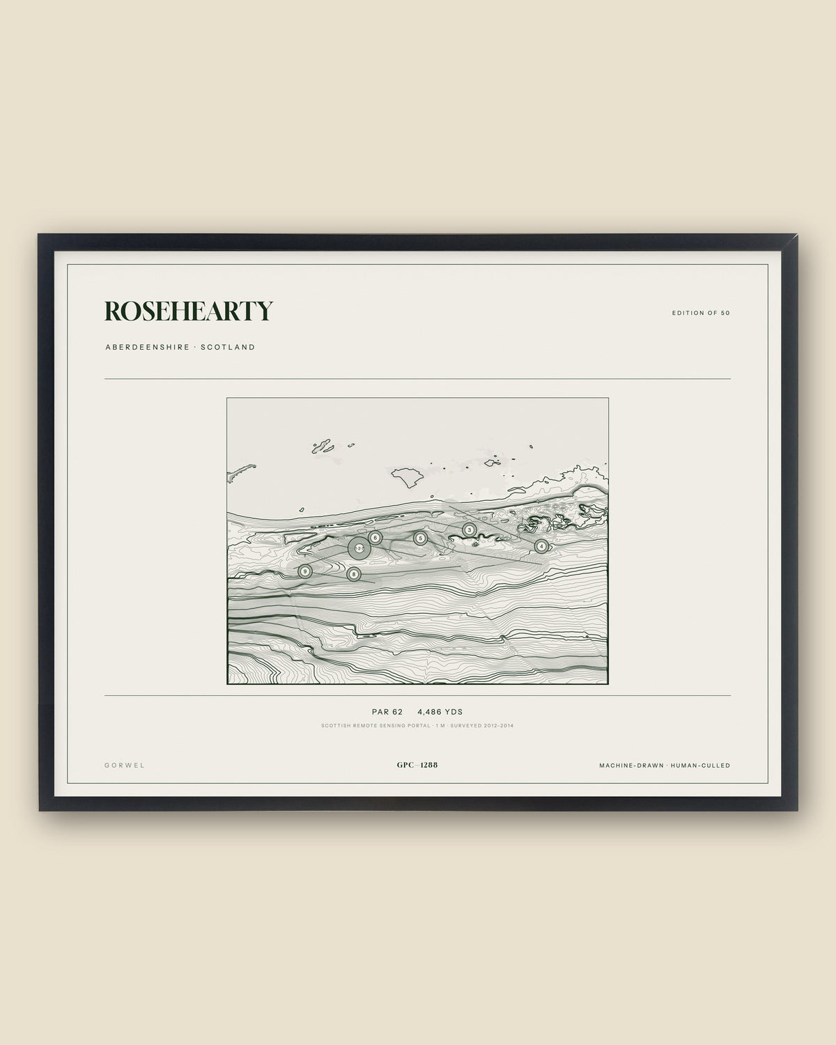Rosehearty, Aberdeenshire topographic golf course print, framed — Gorwel Print Co
